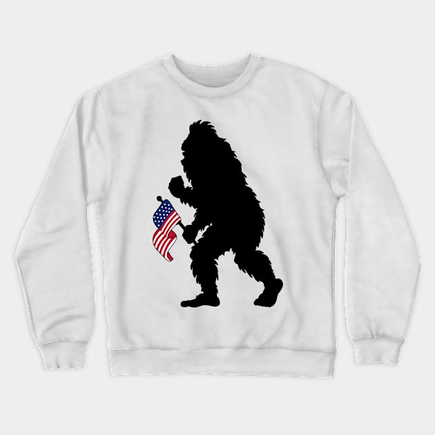 Bigfoot 4th Of July American Flag Silhouette Crewneck Sweatshirt by Tesszero
